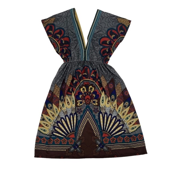 Flying Tomato Geometric Deep V Neck Mini Cinched Waist Dress Size Small Women’s - Picture 3 of 4